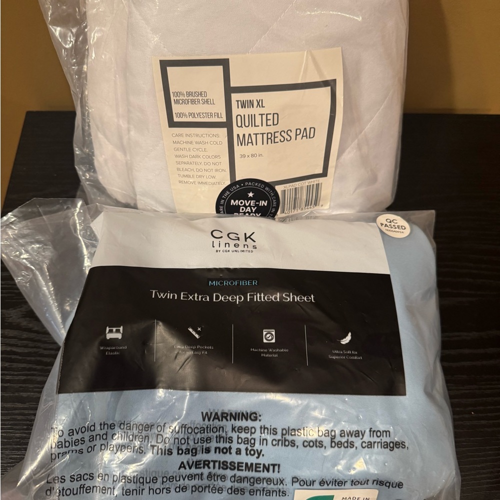 Twin Extra Deep Fitted Sheet - Light Blue & Quilted Mattress Pad